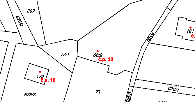 Beřovice 22 na parcele st. 66/2 v KÚ Beřovice, Katastrální mapa