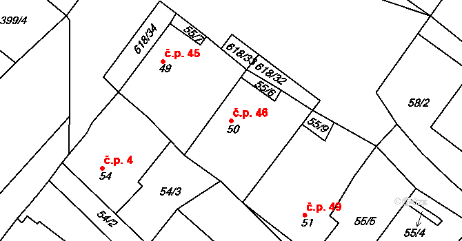 Cekov 46 na parcele st. 50 v KÚ Cekov, Katastrální mapa