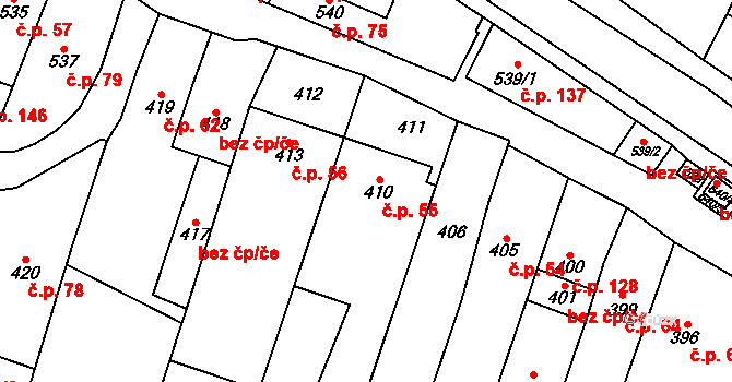 Zakřany 55 na parcele st. 410/1 v KÚ Zakřany, Katastrální mapa