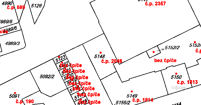 Kladno 2048 na parcele st. 5148 v KÚ Kladno, Katastrální mapa