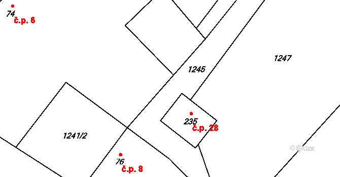 Všechlapy 28 na parcele st. 235 v KÚ Všechlapy nad Blanicí, Katastrální mapa