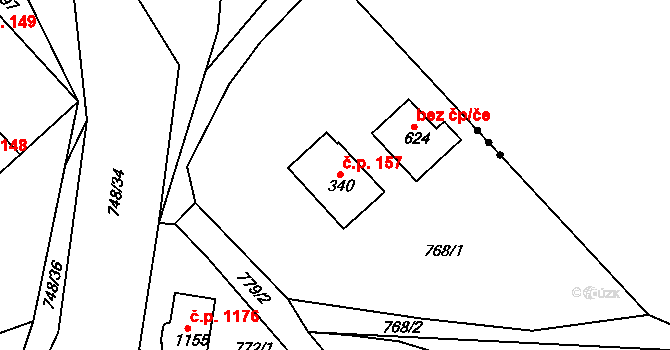 Ládví 157, Kamenice na parcele st. 340 v KÚ Ládví, Katastrální mapa