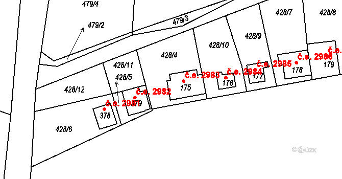 Všedobrovice 2983, Kamenice na parcele st. 175 v KÚ Štiřín, Katastrální mapa