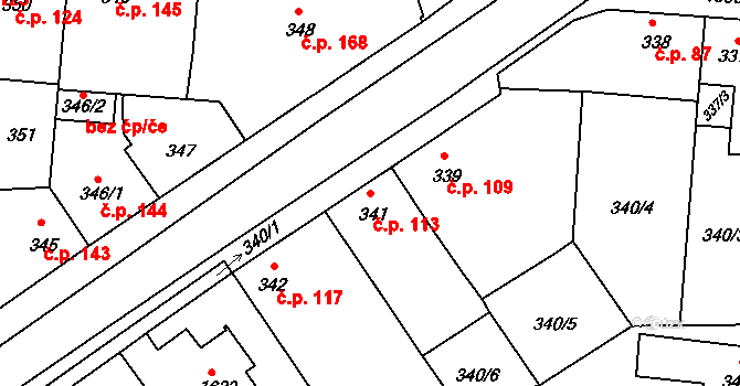 Mochov 113 na parcele st. 341 v KÚ Mochov, Katastrální mapa