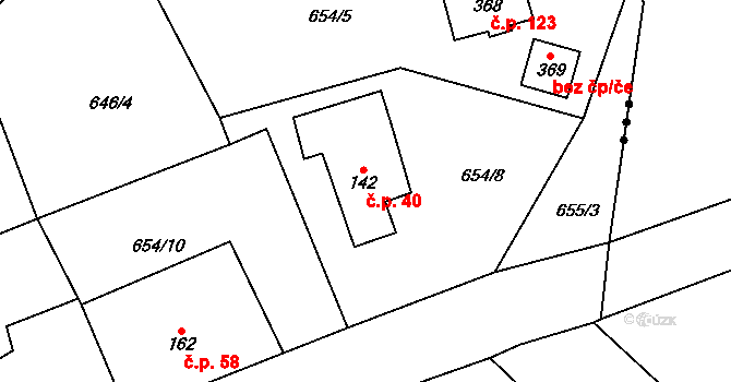 Žernovka 40, Mukařov na parcele st. 142 v KÚ Žernovka, Katastrální mapa