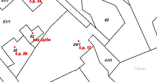 Samosoly 17, Pluhův Žďár na parcele st. 24/1 v KÚ Samosoly, Katastrální mapa