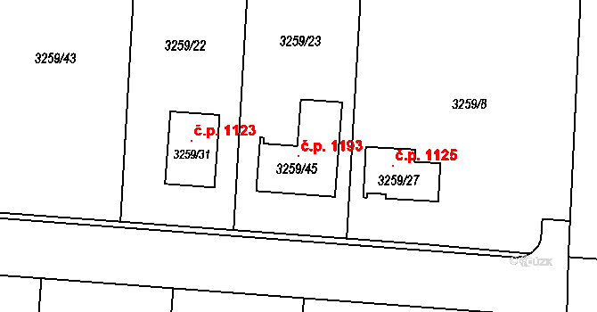 Stonava 1193 na parcele st. 3259/45 v KÚ Stonava, Katastrální mapa