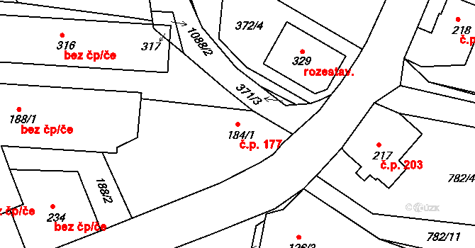Chotyně 177 na parcele st. 184/1 v KÚ Chotyně, Katastrální mapa