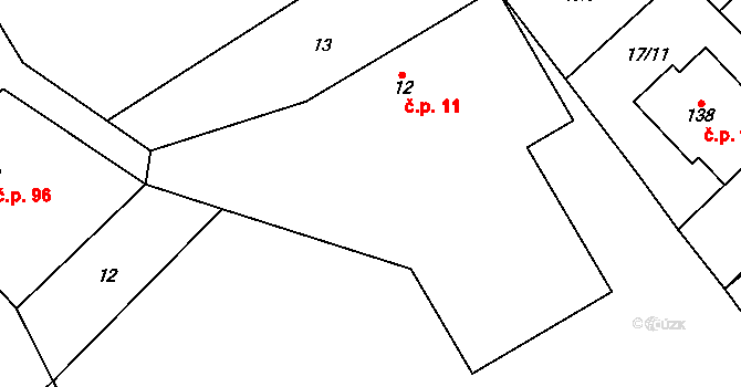 Horní Stakory 11, Kosmonosy na parcele st. 12 v KÚ Horní Stakory, Katastrální mapa