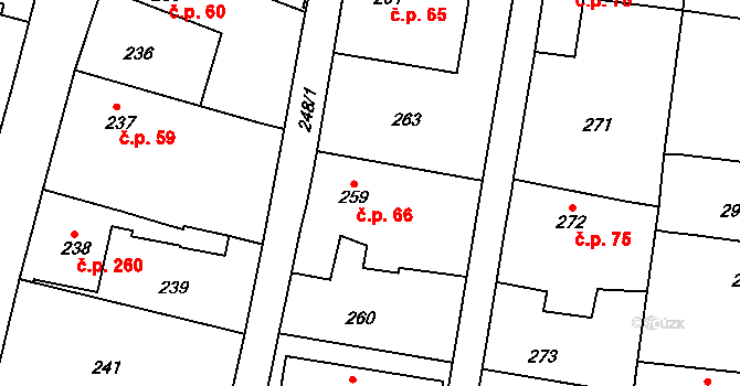 Kosmonosy 66 na parcele st. 259 v KÚ Kosmonosy, Katastrální mapa