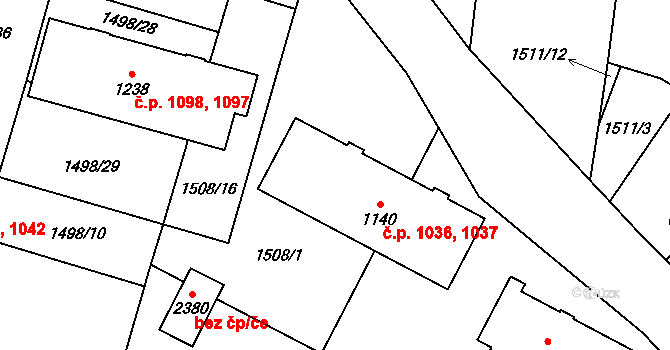 Třebechovice pod Orebem 1036,1037 na parcele st. 1140 v KÚ Třebechovice pod Orebem, Katastrální mapa