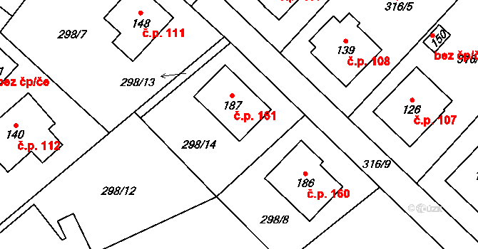 Všestary 161 na parcele st. 187 v KÚ Všestary, Katastrální mapa