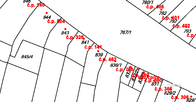 Hulín 462 na parcele st. 839 v KÚ Hulín, Katastrální mapa