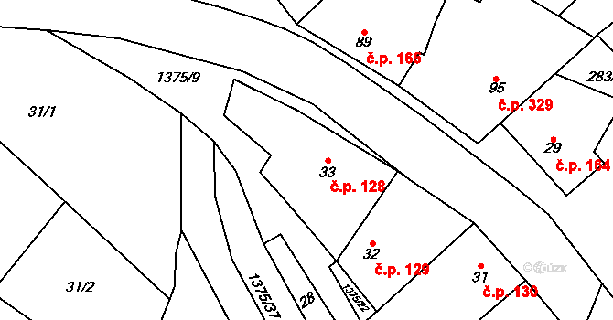 Vedrovice 128 na parcele st. 33 v KÚ Vedrovice, Katastrální mapa
