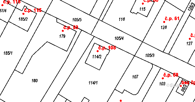 Boršov nad Vltavou 105 na parcele st. 114/2 v KÚ Boršov nad Vltavou, Katastrální mapa