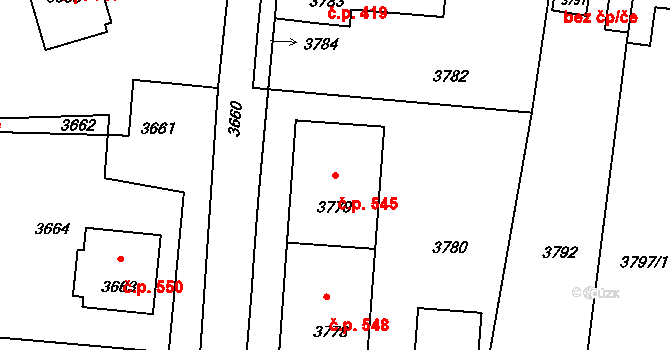Mimoň I 545, Mimoň na parcele st. 3779 v KÚ Mimoň, Katastrální mapa