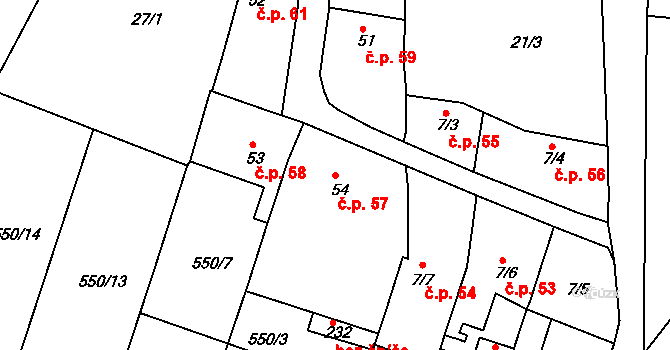Hrdly 57, Bohušovice nad Ohří na parcele st. 54 v KÚ Hrdly, Katastrální mapa