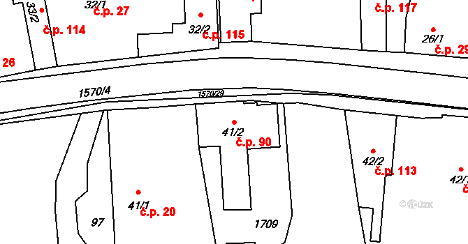 Kladeruby 90 na parcele st. 41/2 v KÚ Kladeruby, Katastrální mapa
