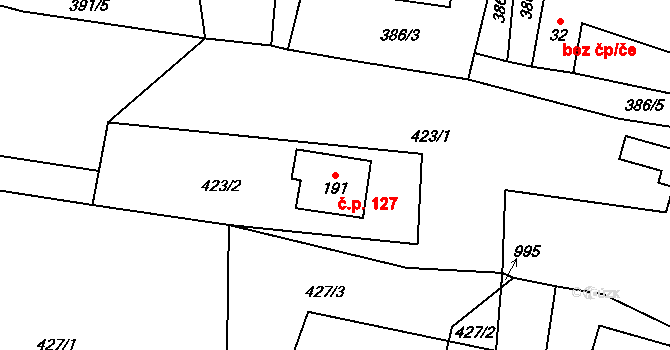 Veselá 127, Zašová na parcele st. 191 v KÚ Veselá u Valašského Meziříčí, Katastrální mapa