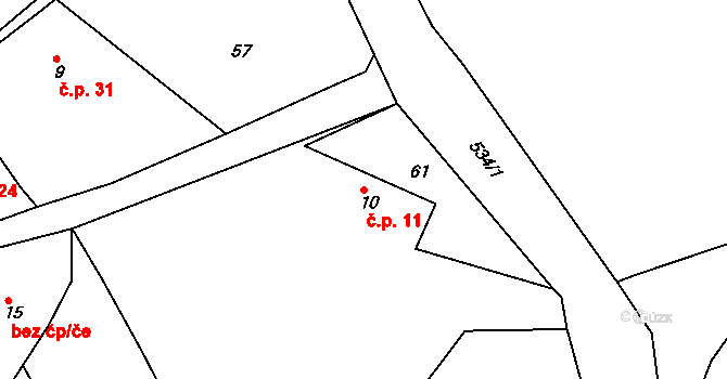 Rytířova Lhota 11, Libošovice na parcele st. 10 v KÚ Rytířova Lhota, Katastrální mapa