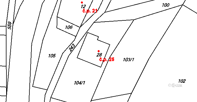 Javorníček 25, Libecina na parcele st. 28 v KÚ Javorníček, Katastrální mapa