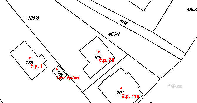 Sobkovice 35 na parcele st. 188 v KÚ Sobkovice, Katastrální mapa