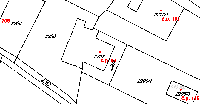 Dolní Lutyně 93 na parcele st. 2203 v KÚ Dolní Lutyně, Katastrální mapa