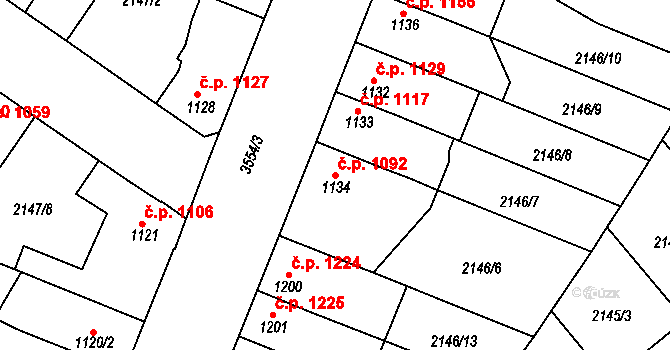 Lysá nad Labem 1092 na parcele st. 1134 v KÚ Lysá nad Labem, Katastrální mapa
