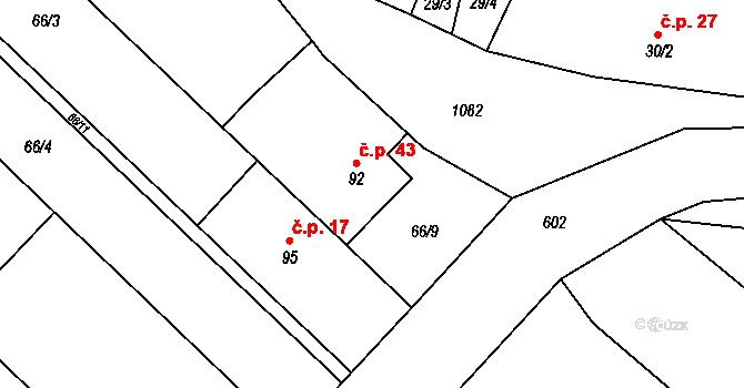 Koválovice u Tištína 43, Koválovice-Osíčany na parcele st. 92 v KÚ Koválovice u Tištína, Katastrální mapa