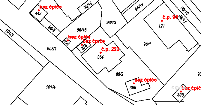 Cerekvice nad Loučnou 223 na parcele st. 364 v KÚ Cerekvice nad Loučnou, Katastrální mapa