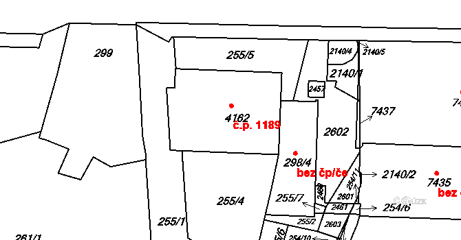 Horka-Domky 1189, Třebíč na parcele st. 4162 v KÚ Třebíč, Katastrální mapa