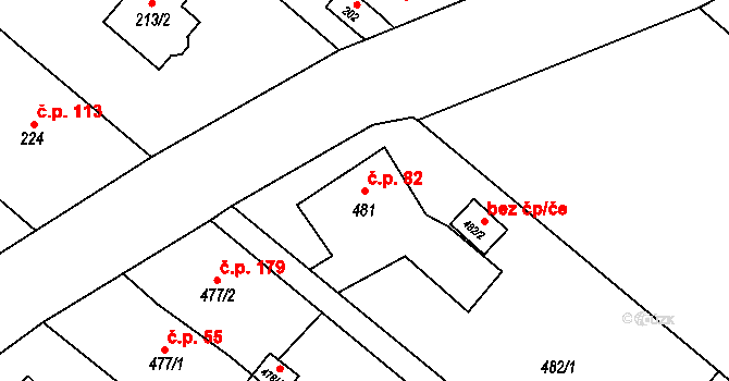 Vrbice 82, Bohumín na parcele st. 481 v KÚ Vrbice nad Odrou, Katastrální mapa