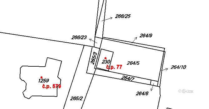 Nepomuk 77 na parcele st. 230 v KÚ Nepomuk, Katastrální mapa