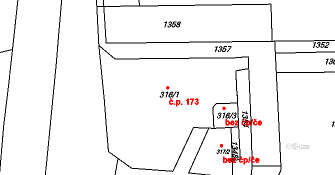 Hatě 173, Chvalovice na parcele st. 316/1 v KÚ Chvalovice, Katastrální mapa