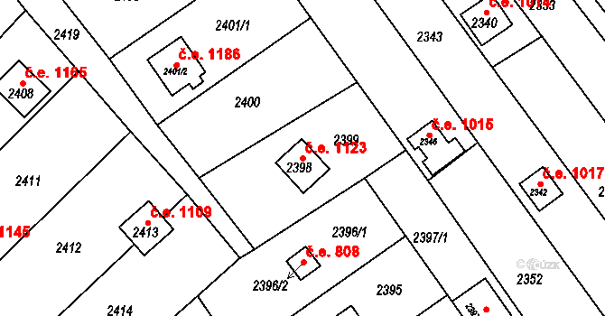 Žebětín 1123, Brno na parcele st. 2398 v KÚ Žebětín, Katastrální mapa