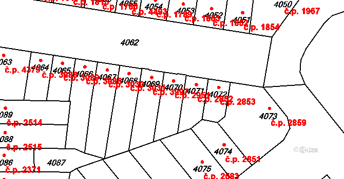 Židenice 2951, Brno na parcele st. 4070 v KÚ Židenice, Katastrální mapa