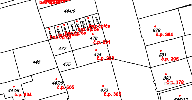 Ponava 293, Brno na parcele st. 474 v KÚ Ponava, Katastrální mapa