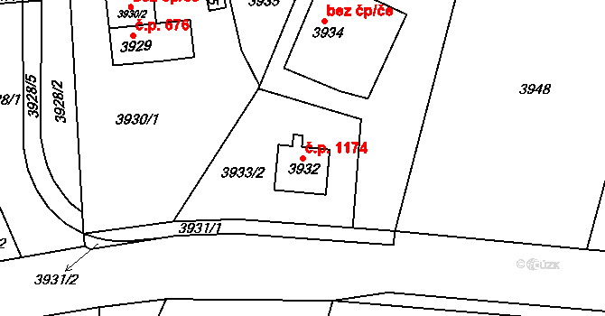 Smržovka 1174 na parcele st. 3932 v KÚ Smržovka, Katastrální mapa
