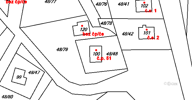 Lešov 51, Pelhřimov na parcele st. 100 v KÚ Lešov, Katastrální mapa