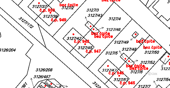 Pelhřimov 947 na parcele st. 3127/45 v KÚ Pelhřimov, Katastrální mapa
