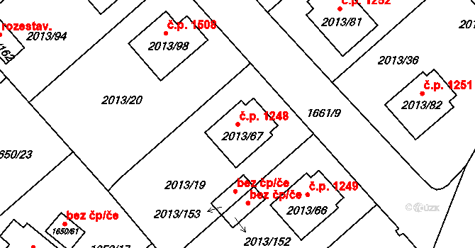 Pelhřimov 1248 na parcele st. 2013/67 v KÚ Pelhřimov, Katastrální mapa