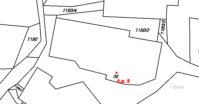 Malá Černá 5, Salačova Lhota na parcele st. 36 v KÚ Salačova Lhota, Katastrální mapa