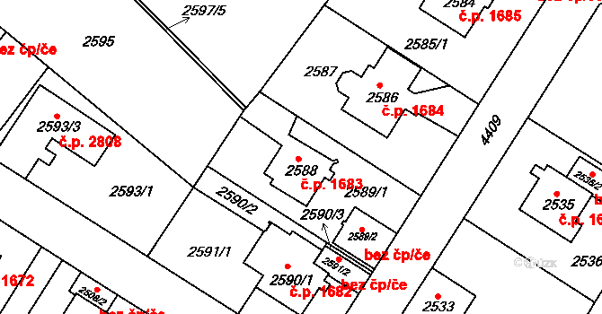 Teplice 1683 na parcele st. 2588 v KÚ Teplice, Katastrální mapa