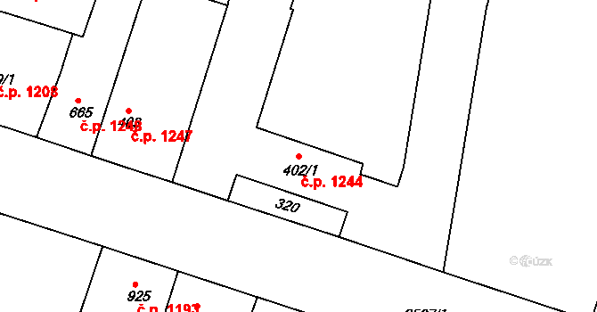 Nový Bydžov 1244 na parcele st. 402/1 v KÚ Nový Bydžov, Katastrální mapa