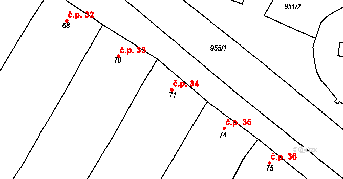 Vanovice 34 na parcele st. 71 v KÚ Vanovice, Katastrální mapa