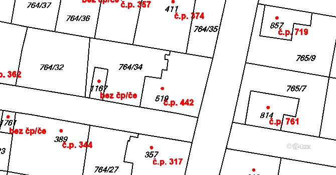 Blovice 442 na parcele st. 519 v KÚ Blovice, Katastrální mapa