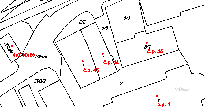 Sokolov 44 na parcele st. 4/1 v KÚ Sokolov, Katastrální mapa
