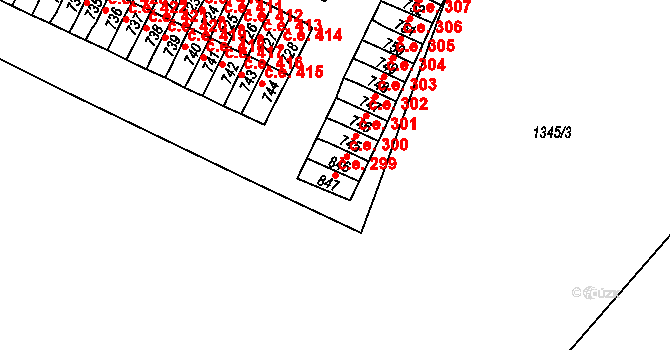Háje 299, Cheb na parcele st. 847 v KÚ Háje u Chebu, Katastrální mapa
