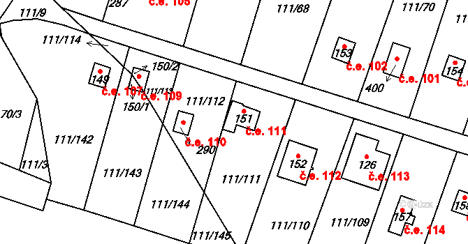 Podhoří 111, Cheb na parcele st. 151 v KÚ Podhoří u Chebu, Katastrální mapa