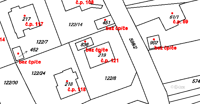 Podhrad 121, Cheb na parcele st. 219 v KÚ Podhrad, Katastrální mapa